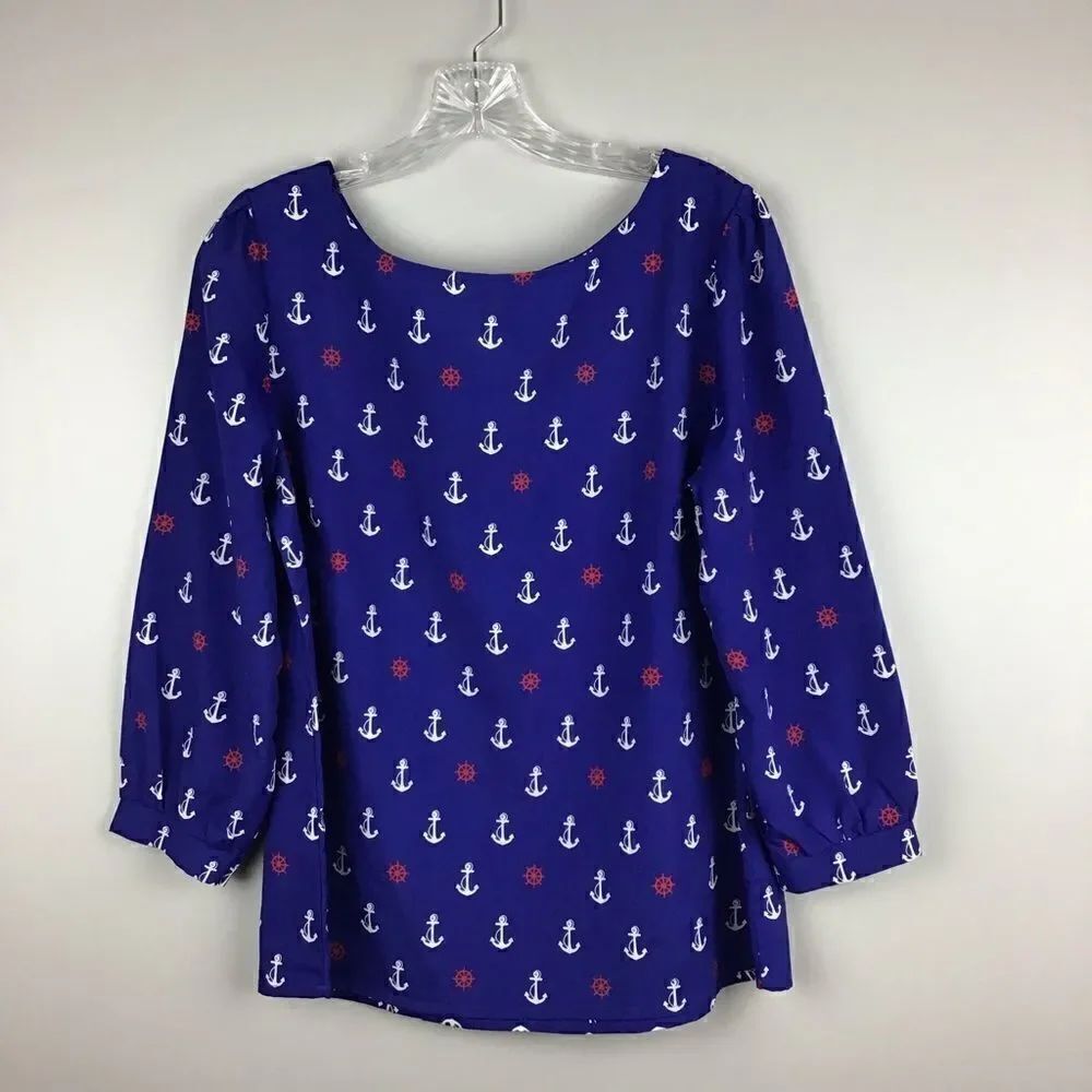 🌺3 FOR $20🌺 - Pink Owl Sails Away Nautical top Blue Large